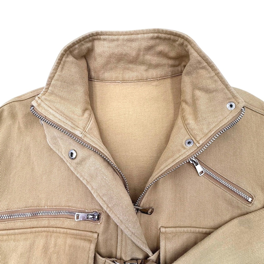 Eggie Utility Cropped Jacket Khaki Tan Cotton Cargo Buckle Pocket Jacket Women's - Picture 3 of 11